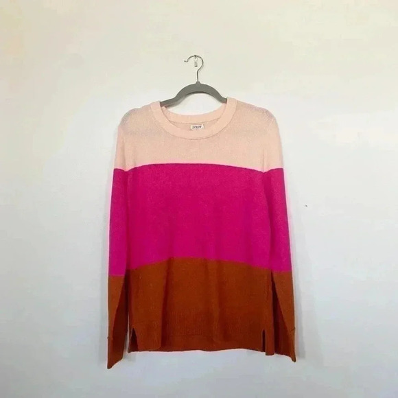 J.crew NEW color block pink sweater medium - Picture 1 of 5